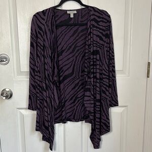 Dressbarn Purple and Black Zebra burnout Women's Cardigan size Small open front